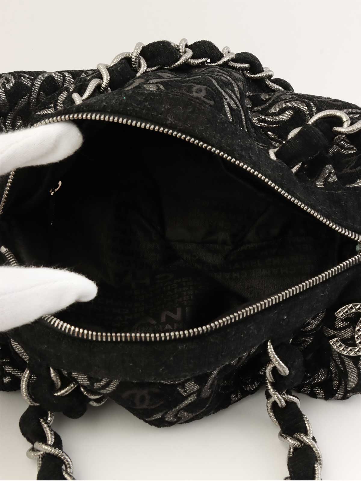 2005年頃製 パイルCCマークチェーンパターンショルダーバッグ ブラック