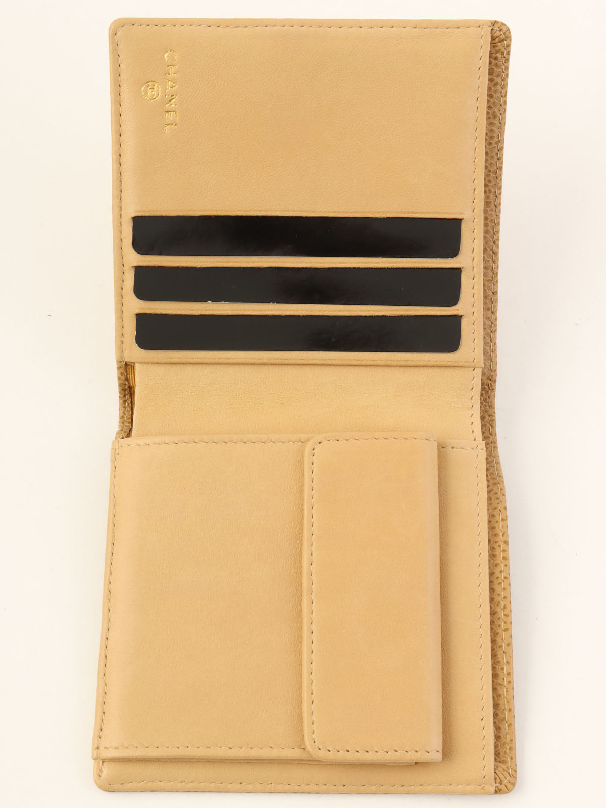 2001 Caviar Skin CC Mark Stitch Wallet, Beige