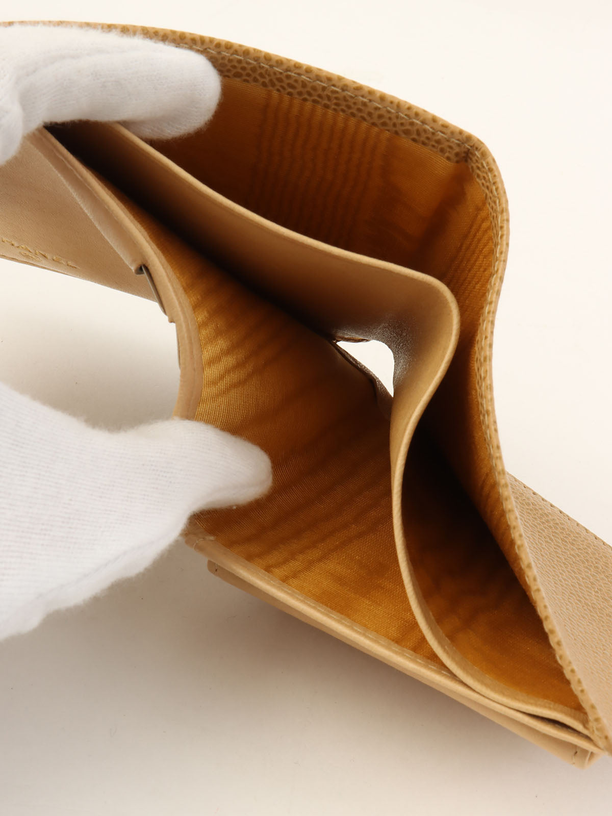 2001 Caviar Skin CC Mark Stitch Wallet, Beige