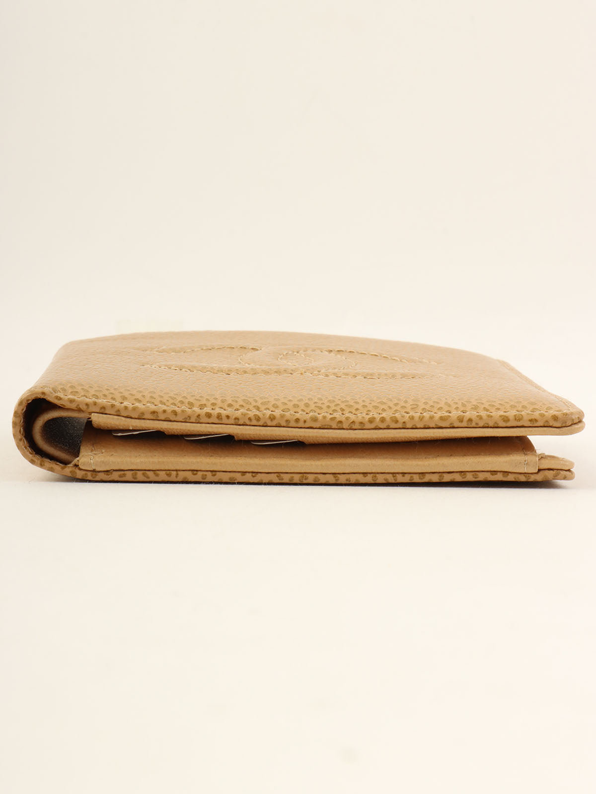 2001 Caviar Skin CC Mark Stitch Wallet, Beige