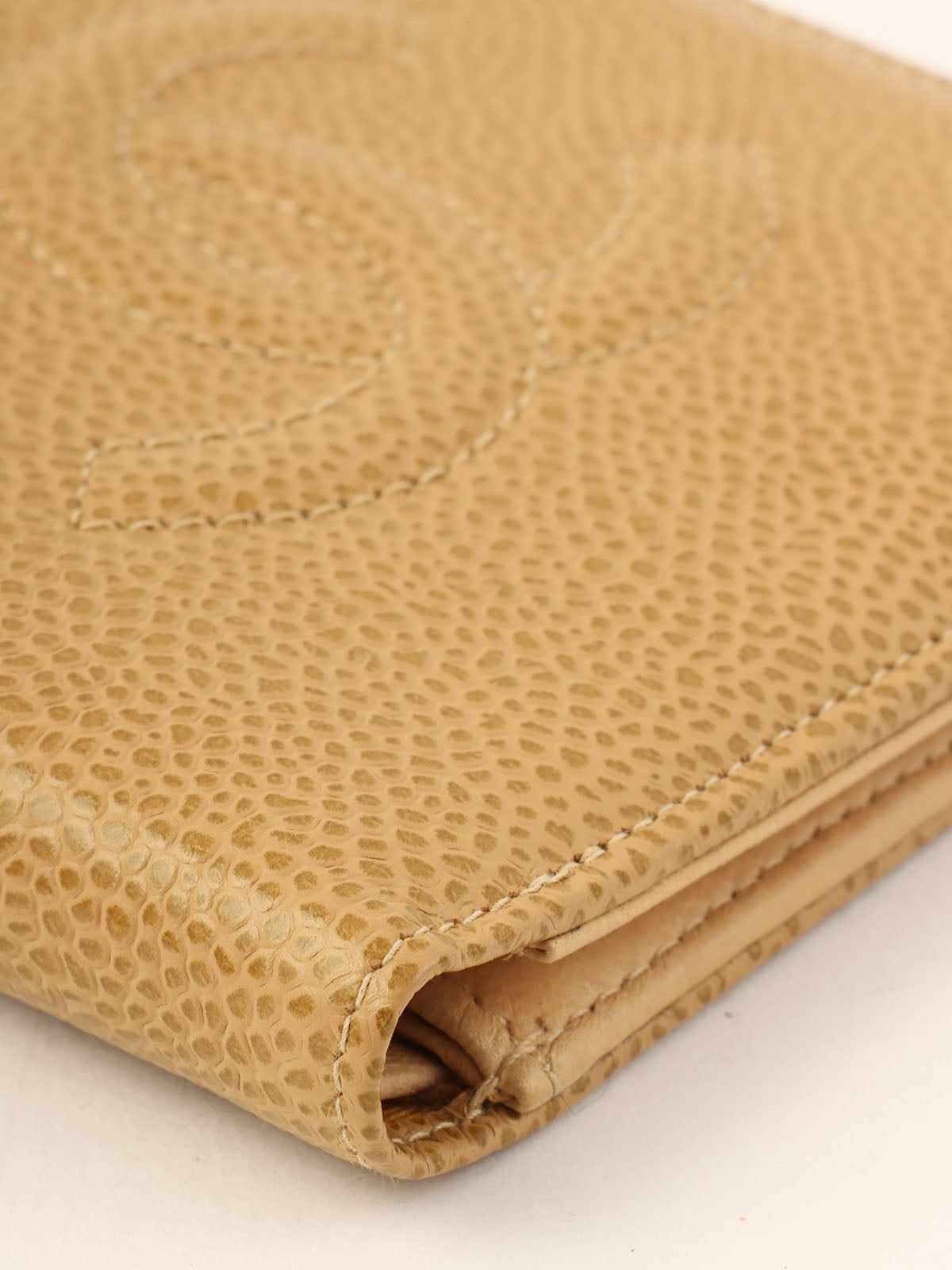 2001 Caviar Skin CC Mark Stitch Wallet, Beige