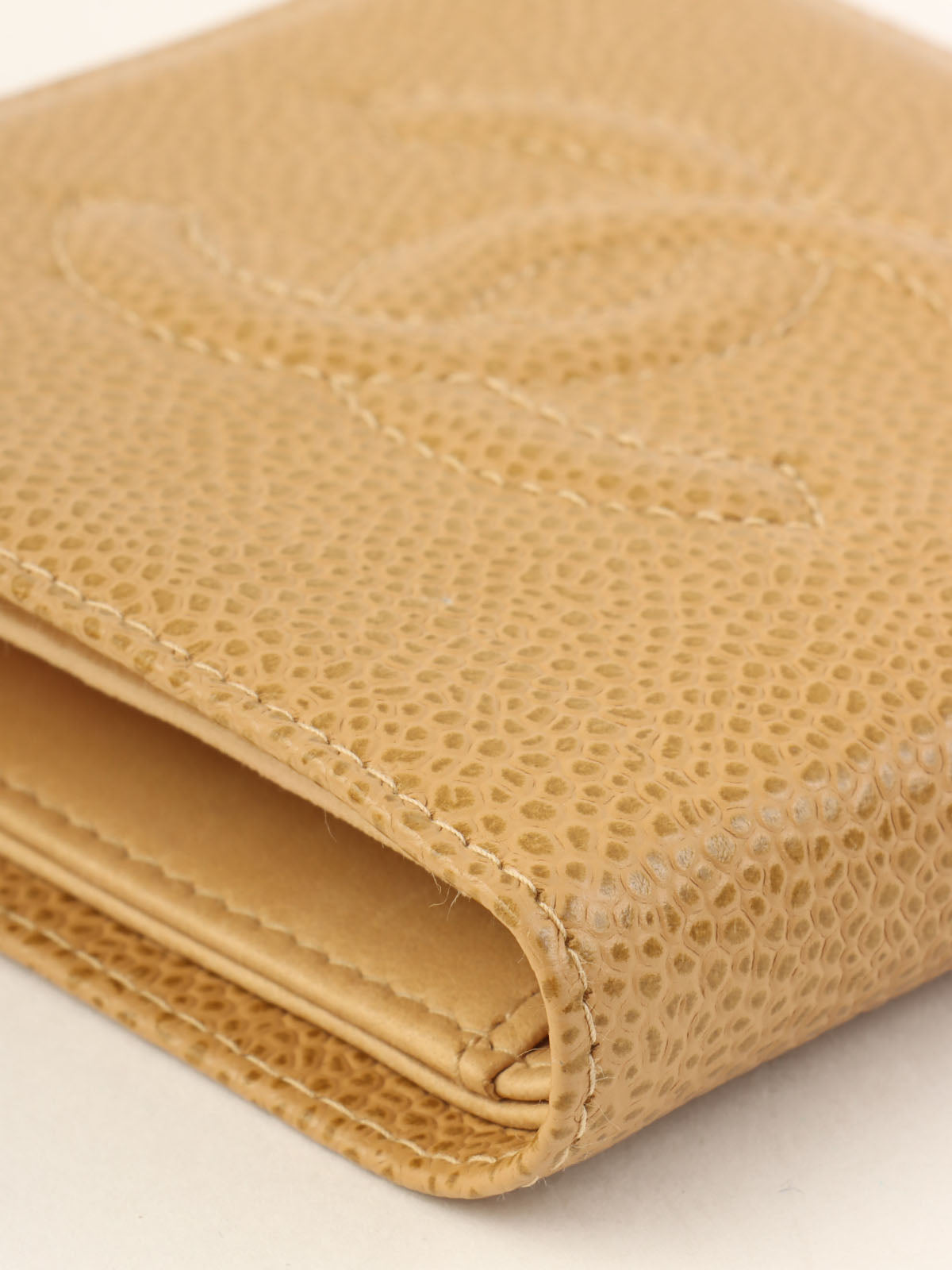2001 Caviar Skin CC Mark Stitch Wallet, Beige