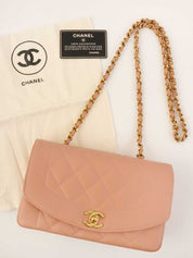 1995年頃製 キャビアスキンダイアナフラップチェーンバッグ22cm ピンク