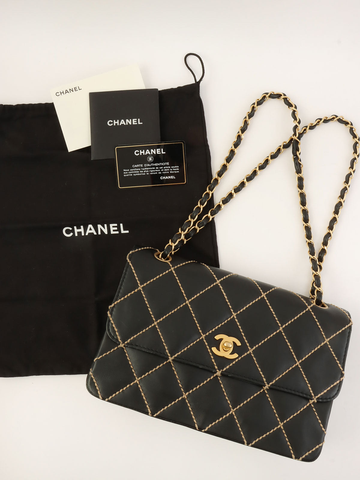 2003 Wild Stitch CC Turnlock Chain Shoulder Bag in Black