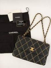 2003 Wild Stitch CC Turnlock Chain Shoulder Bag in Black