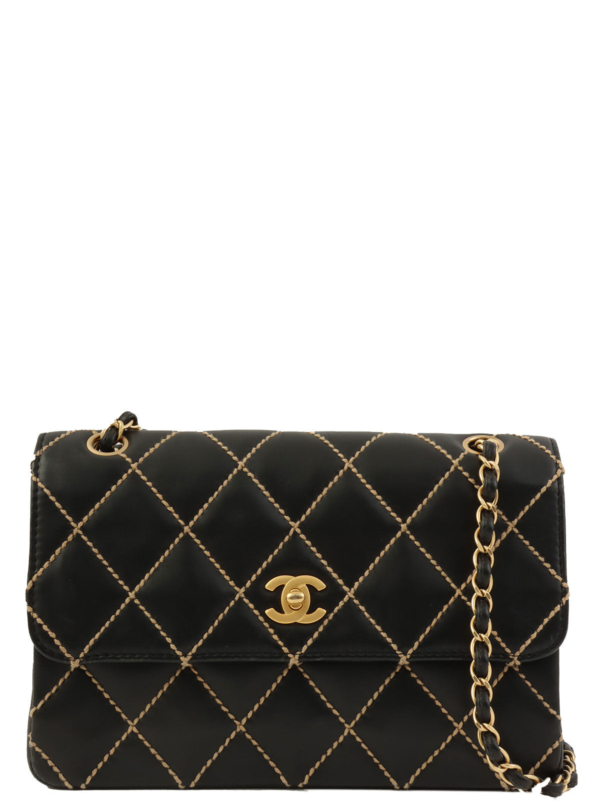 2003 Wild Stitch CC Turnlock Chain Shoulder Bag in Black