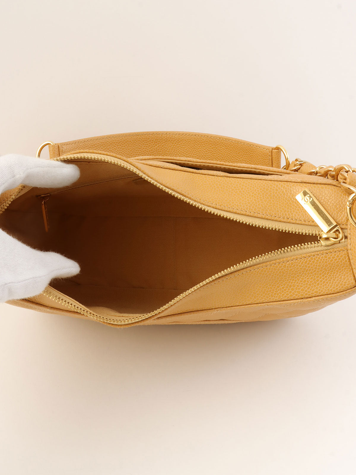 2001 Caviar Skin CC Mark Stitch Shoulder Bag, Camel