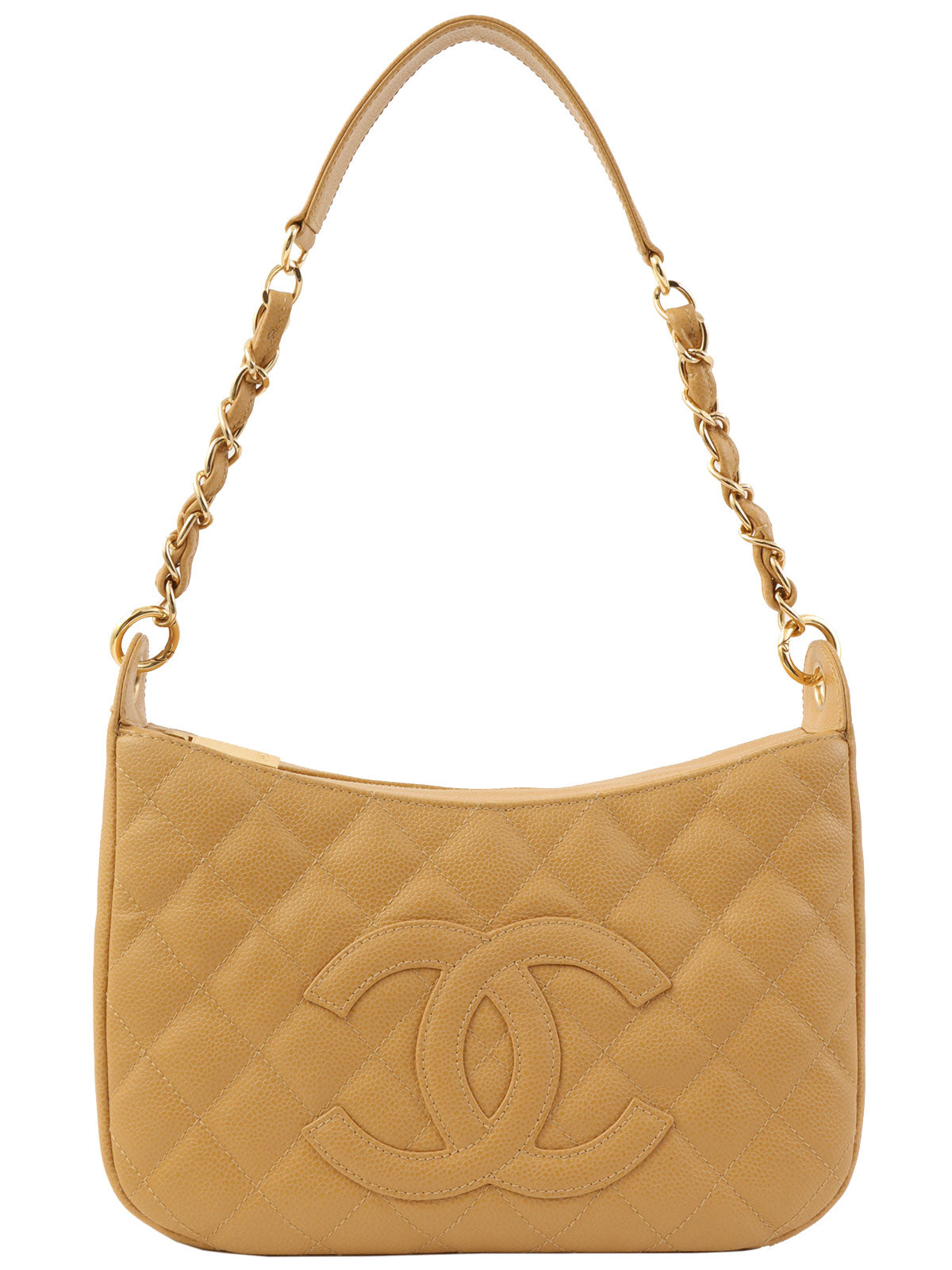 2001 Caviar Skin CC Mark Stitch Shoulder Bag, Camel