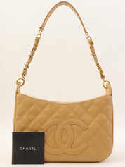 2001 Caviar Skin CC Mark Stitch Shoulder Bag, Camel