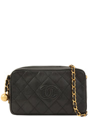 1995 Caviar Skin CC Mark Stitch Chain Shoulder Bag Black