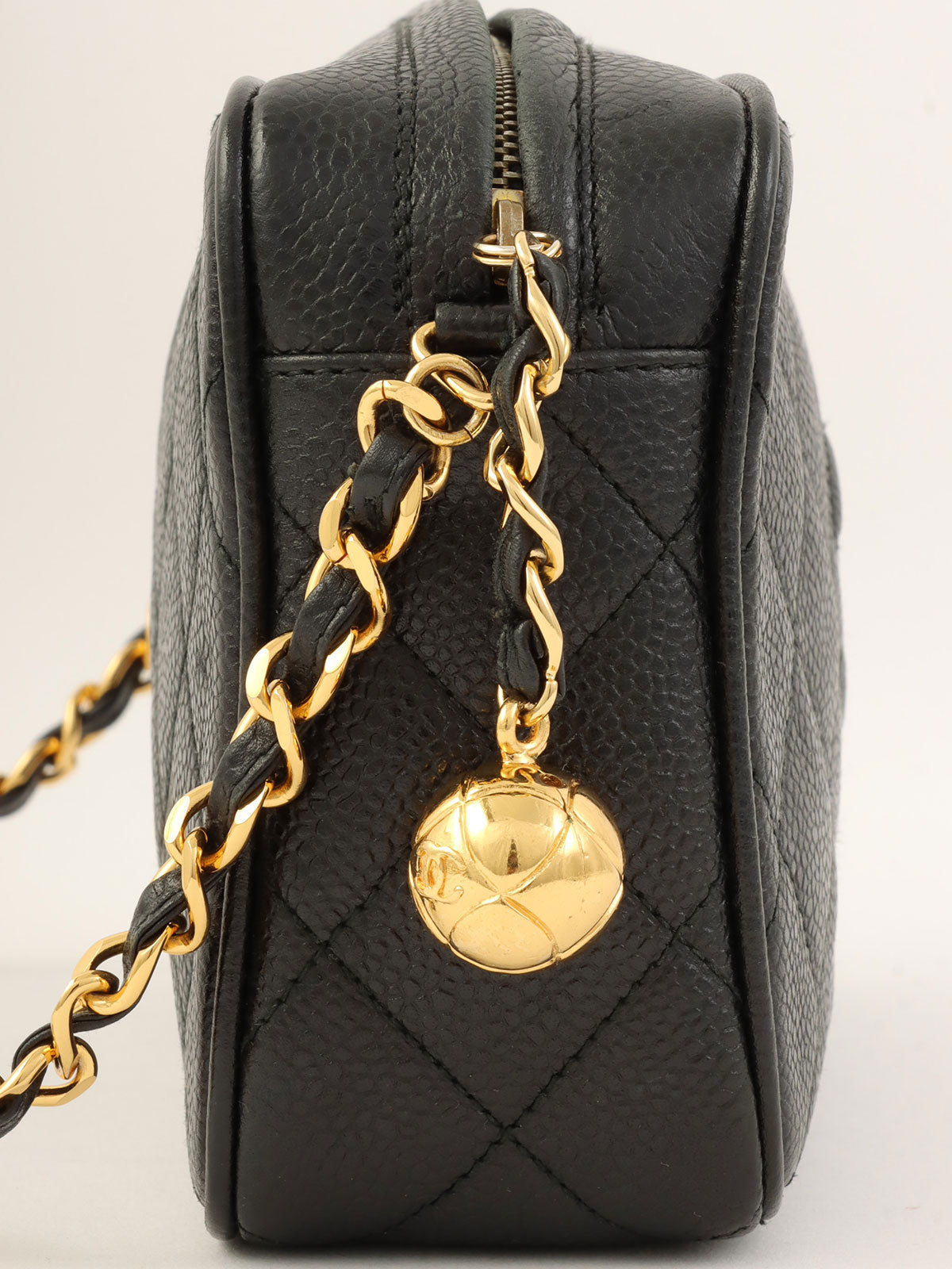 1995 Caviar Skin CC Mark Stitch Chain Shoulder Bag Black