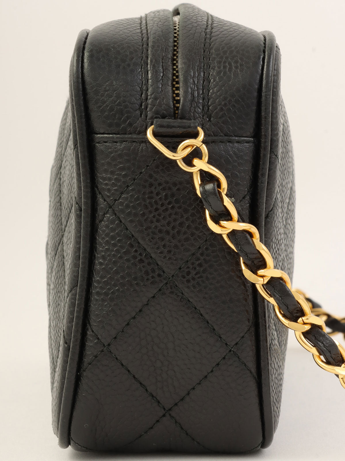 1995 Caviar Skin CC Mark Stitch Chain Shoulder Bag Black