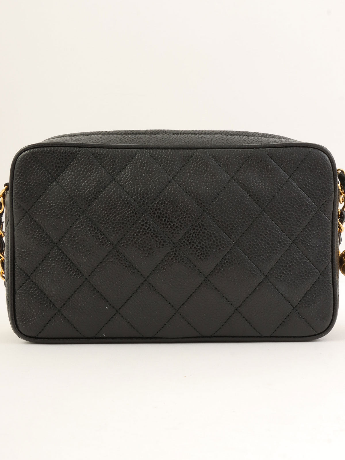 1995年頃製 キャビアスキンCCマークステッチチェーンショルダーバッグ ブラック