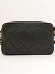 1995年頃製 キャビアスキンCCマークステッチチェーンショルダーバッグ ブラック