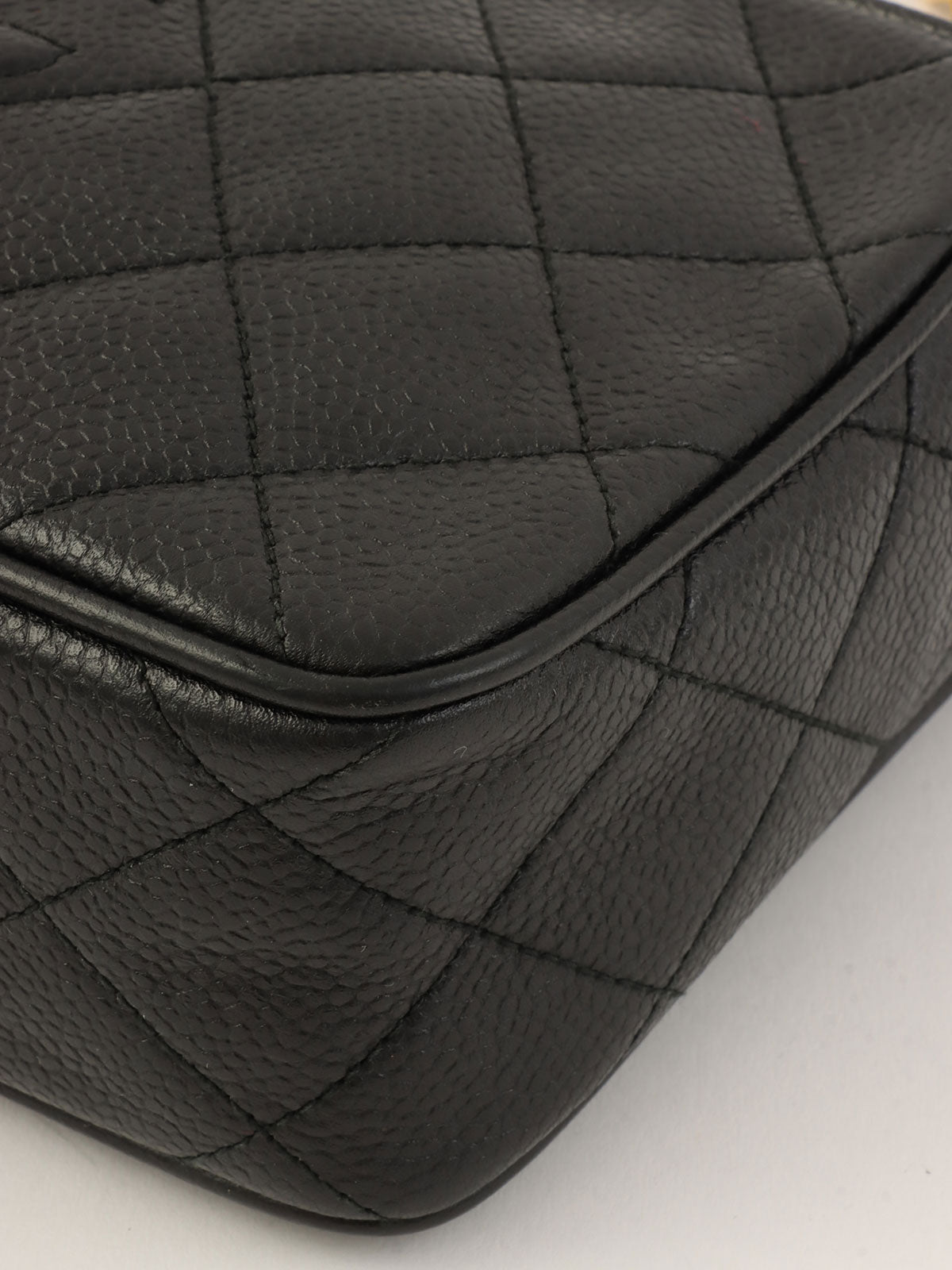 1995 Caviar Skin CC Mark Stitch Chain Shoulder Bag Black