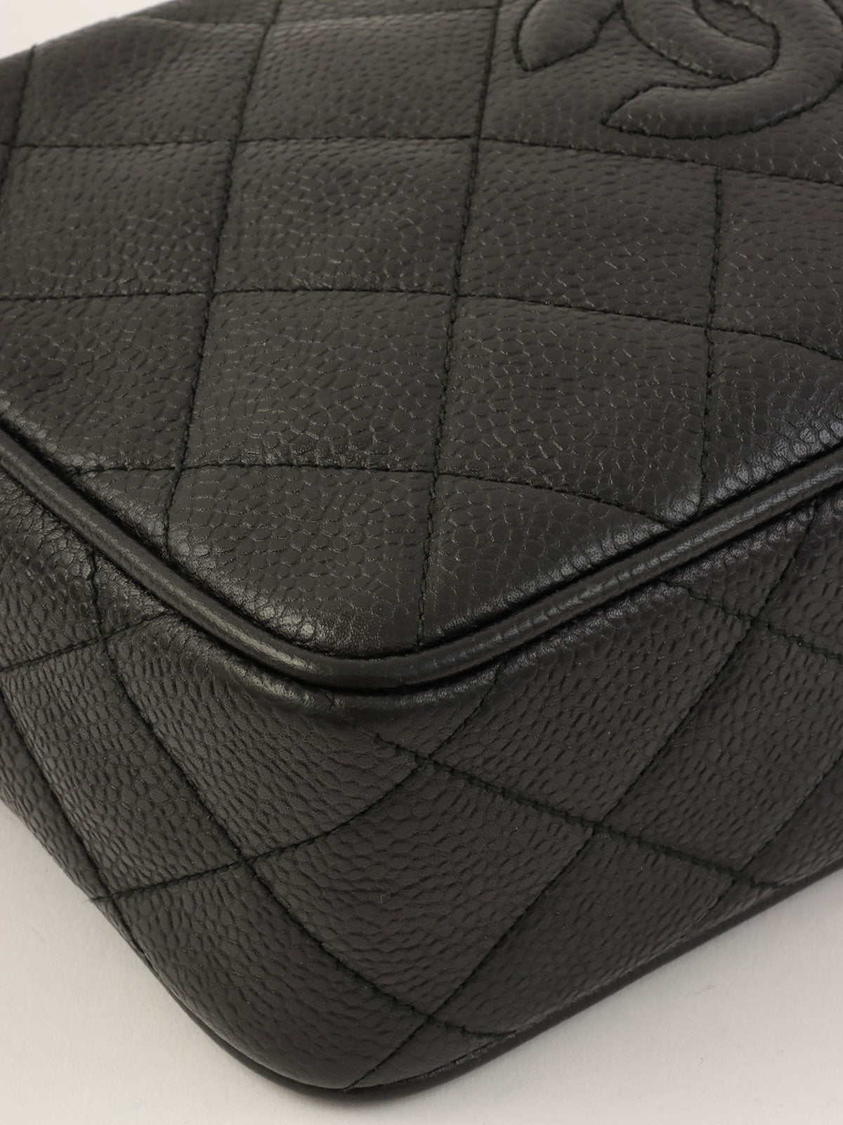 1995 Caviar Skin CC Mark Stitch Chain Shoulder Bag Black