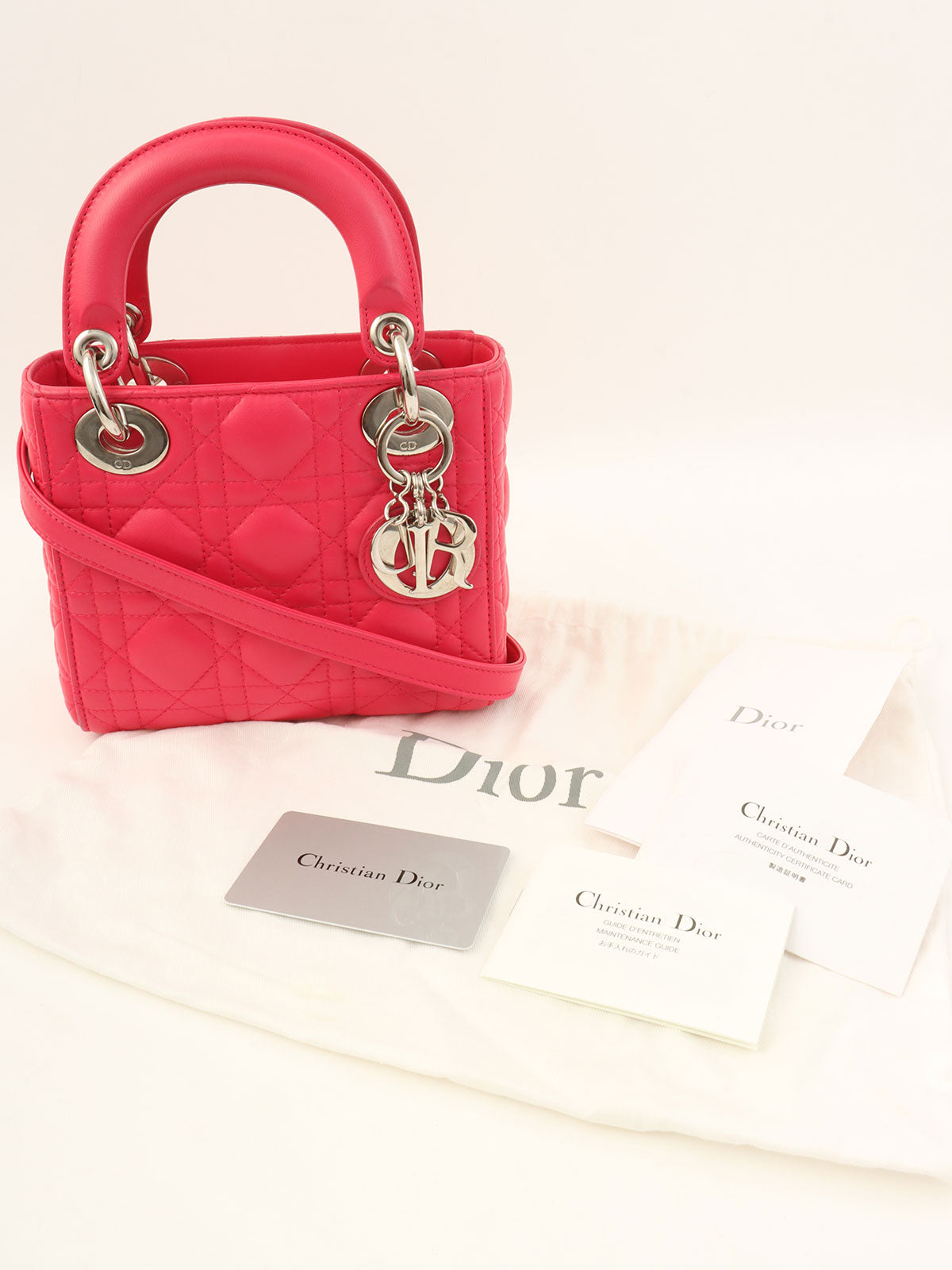 レディディオールミニカナージュステッチ2wayバッグ　ピンク