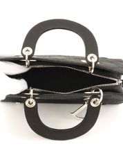 サテンレディディオールカナージュステッチハンドバッグ ブラック