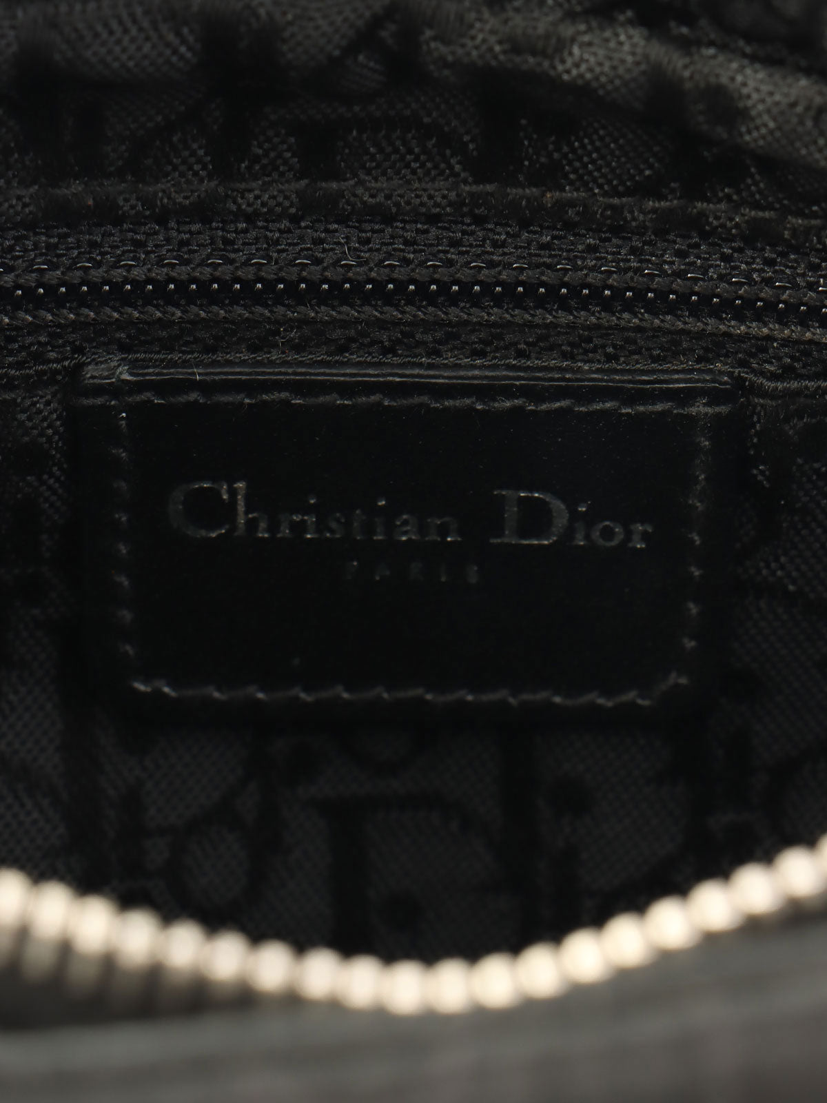 サテンレディディオールカナージュステッチハンドバッグ ブラック