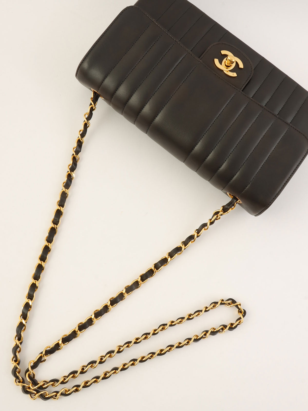 Mademoiselle Stitch CC Turnlock Chain Shoulder Bag, Black, circa 1992