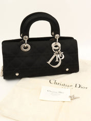 サテンレディディオールカナージュステッチハンドバッグ ブラック