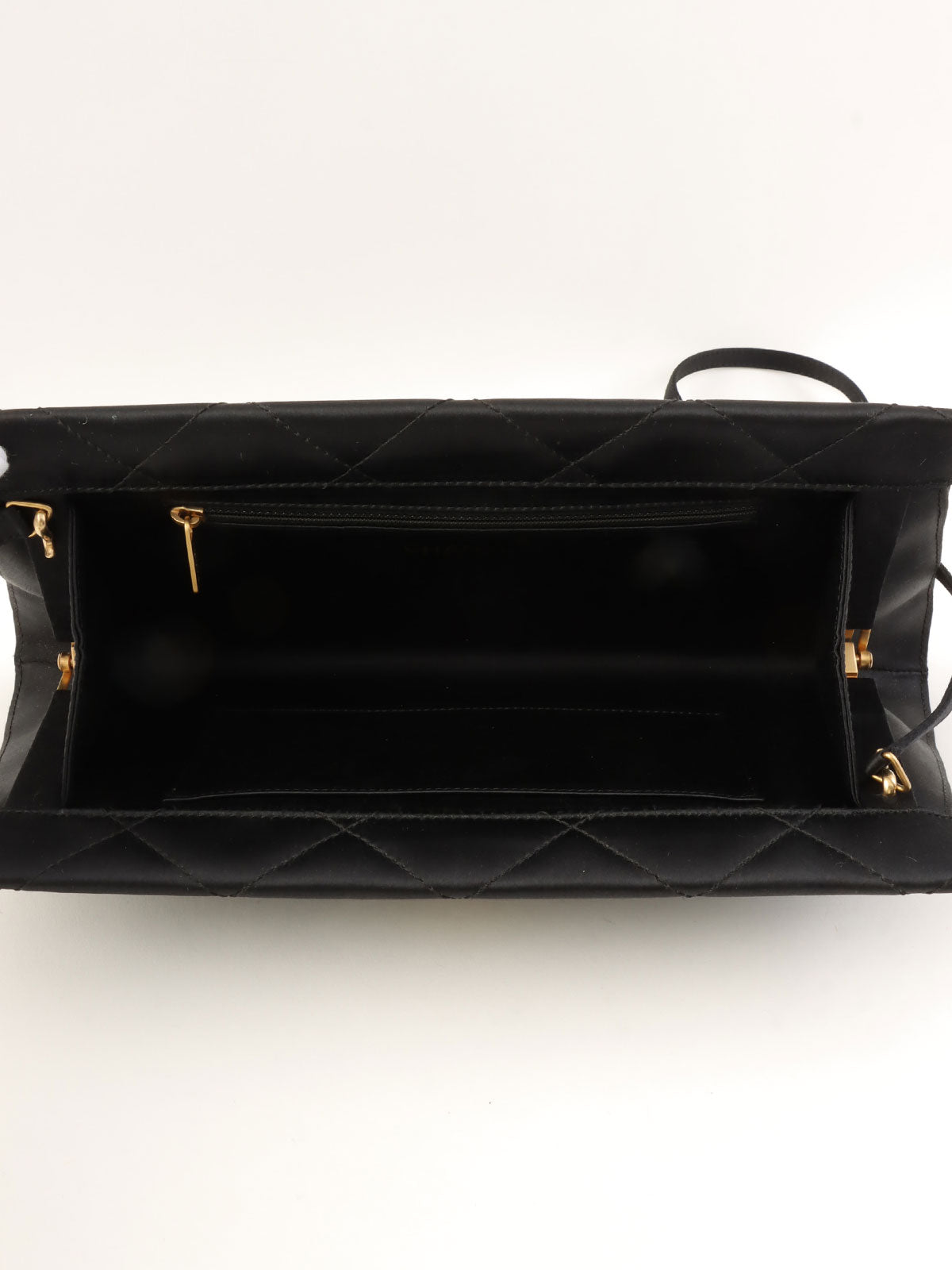 Circa 2000 Silk Satin CC Mark Stitch Clasp Chain Bag in Black