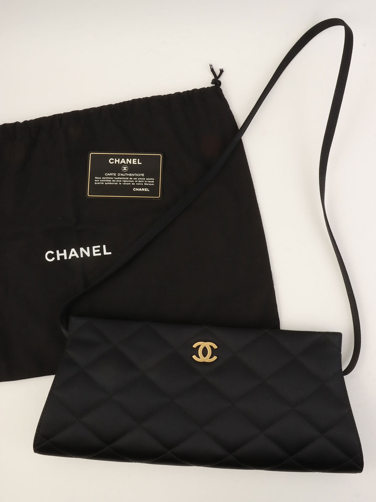 Circa 2000 Silk Satin CC Mark Stitch Clasp Chain Bag in Black