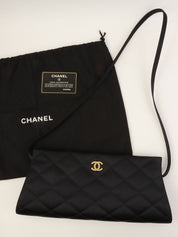 Circa 2000 Silk Satin CC Mark Stitch Clasp Chain Bag in Black