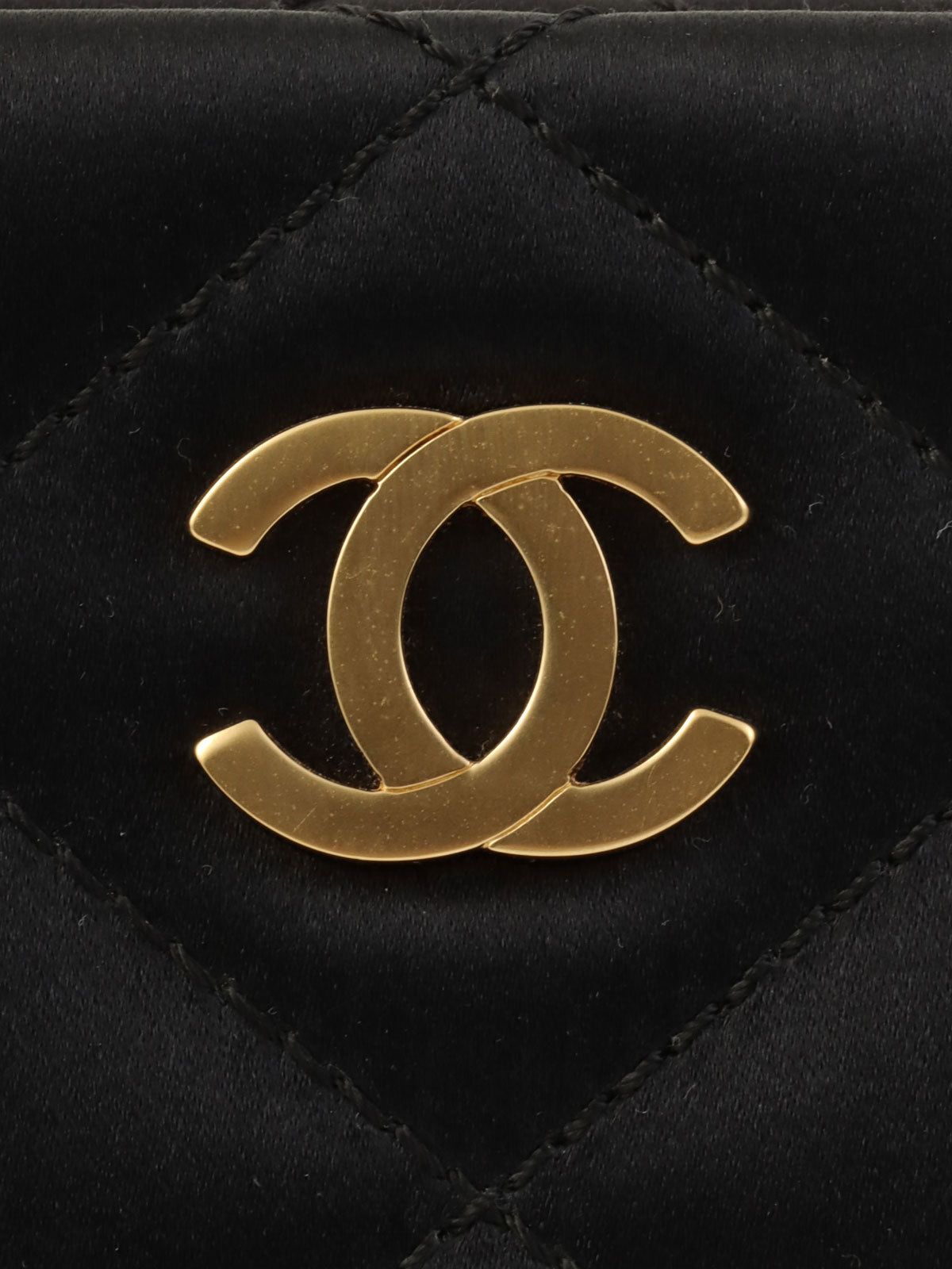 2000年頃製 シルクサテンCCマークステッチがま口チェーンバッグ ブラック