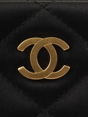 2000年頃製 シルクサテンCCマークステッチがま口チェーンバッグ ブラック