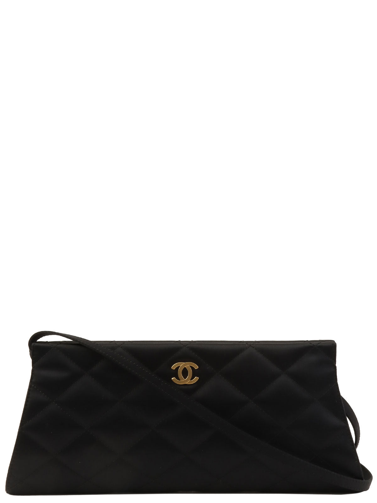 Circa 2000 Silk Satin CC Mark Stitch Clasp Chain Bag in Black