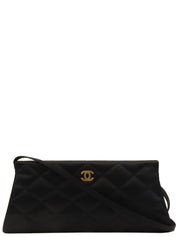 Circa 2000 Silk Satin CC Mark Stitch Clasp Chain Bag in Black