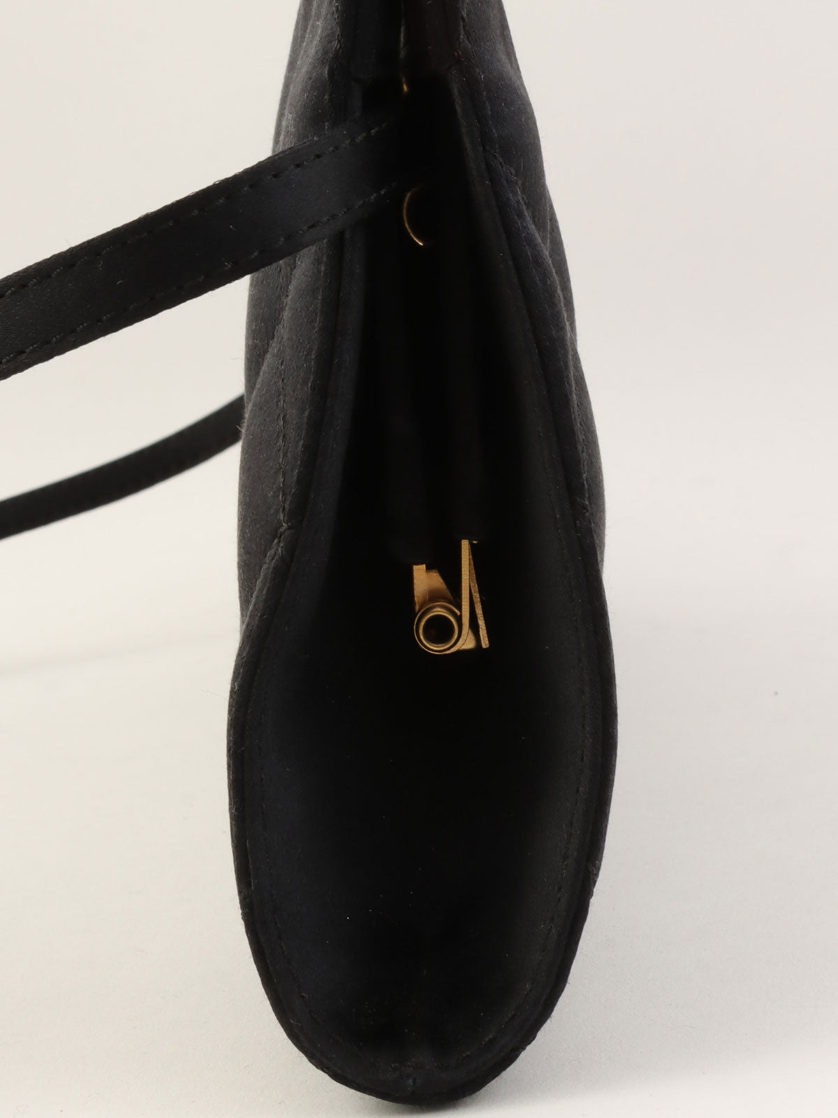 Circa 2000 Silk Satin CC Mark Stitch Clasp Chain Bag in Black