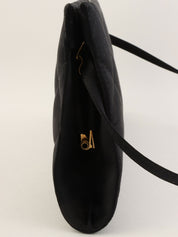Circa 2000 Silk Satin CC Mark Stitch Clasp Chain Bag in Black