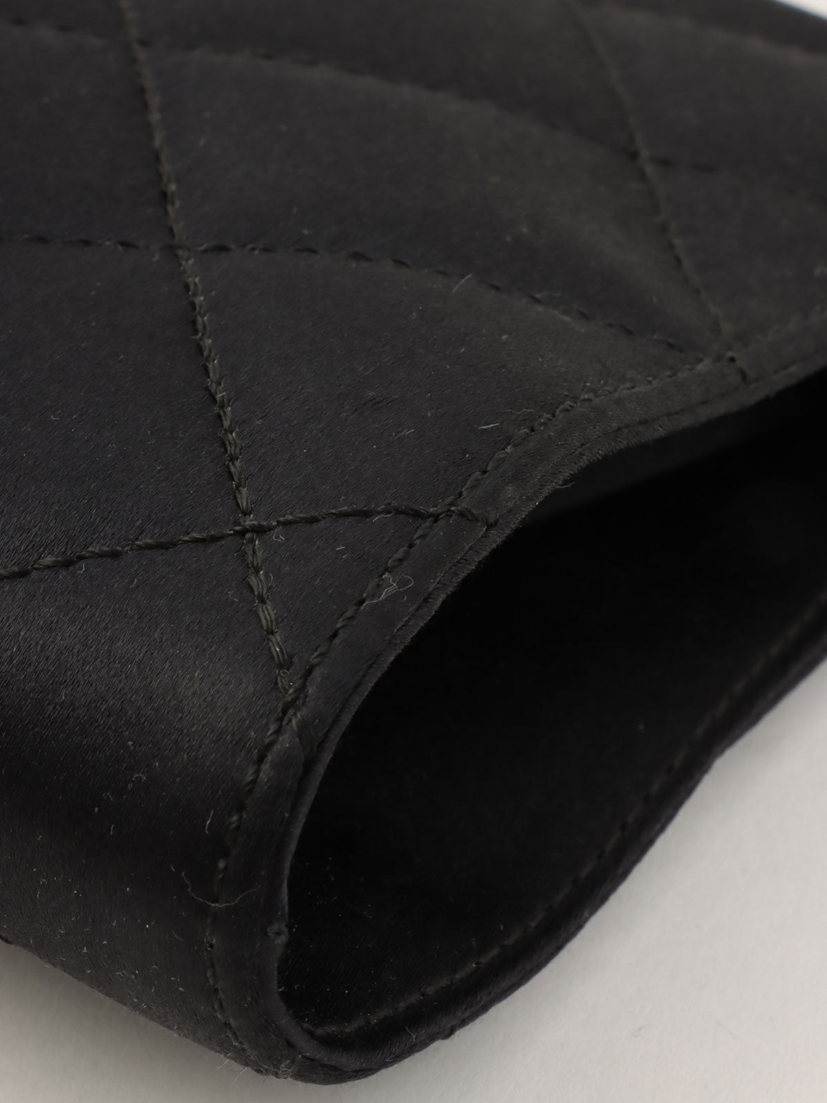 2000年頃製 シルクサテンCCマークステッチがま口チェーンバッグ ブラック