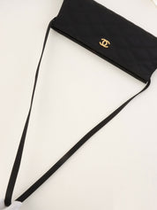 Circa 2000 Silk Satin CC Mark Stitch Clasp Chain Bag in Black