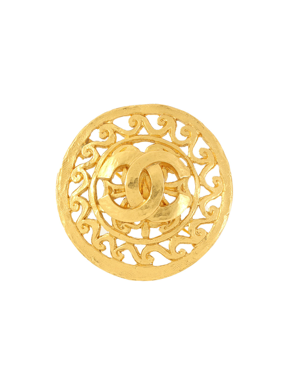 1995 Round CC Mark Design Cutout Brooch Gold