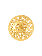 1995 Round CC Mark Design Cutout Brooch Gold