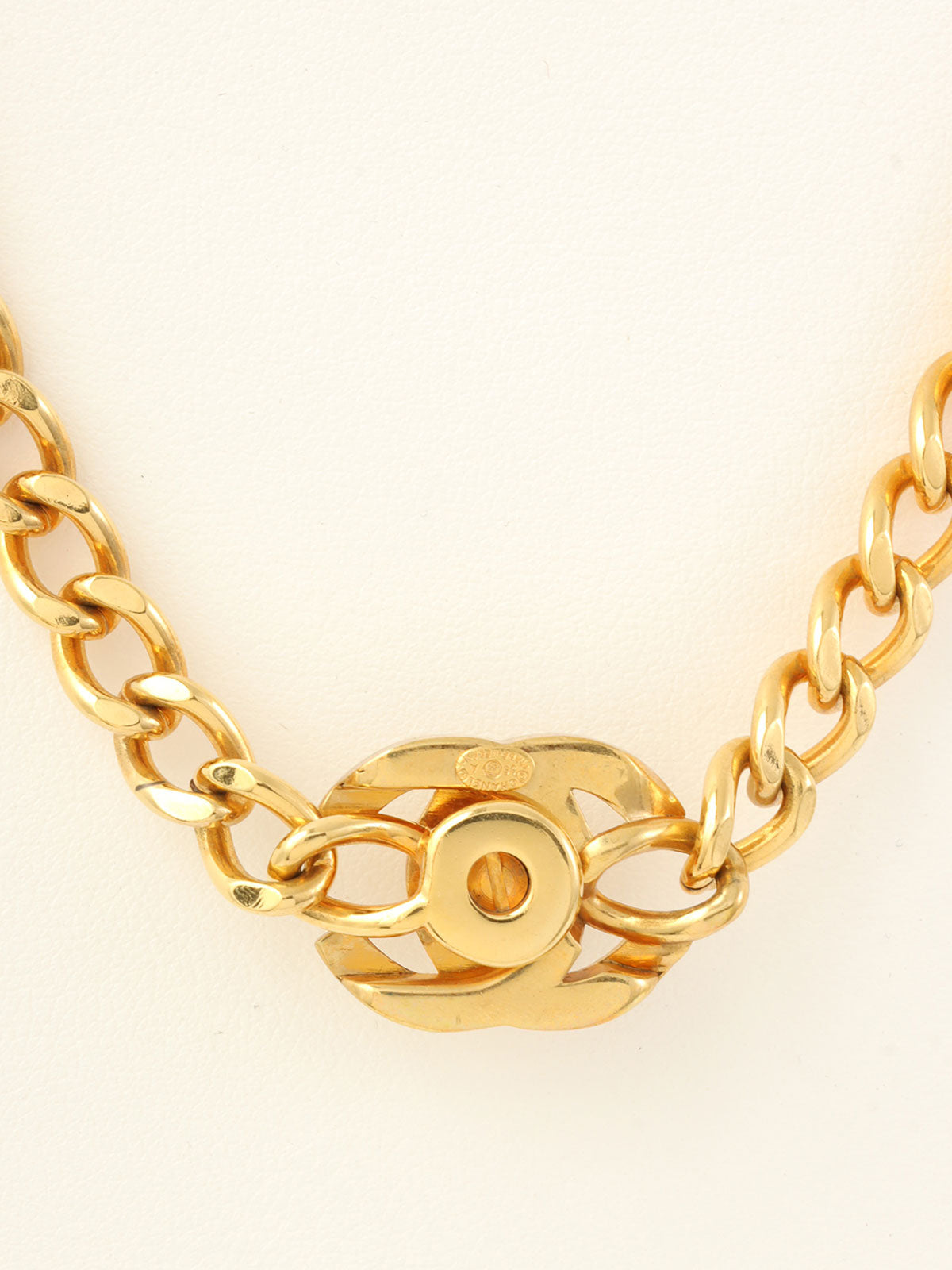 1996年製　ラインストーンCCターンロックネックレス　ゴールド