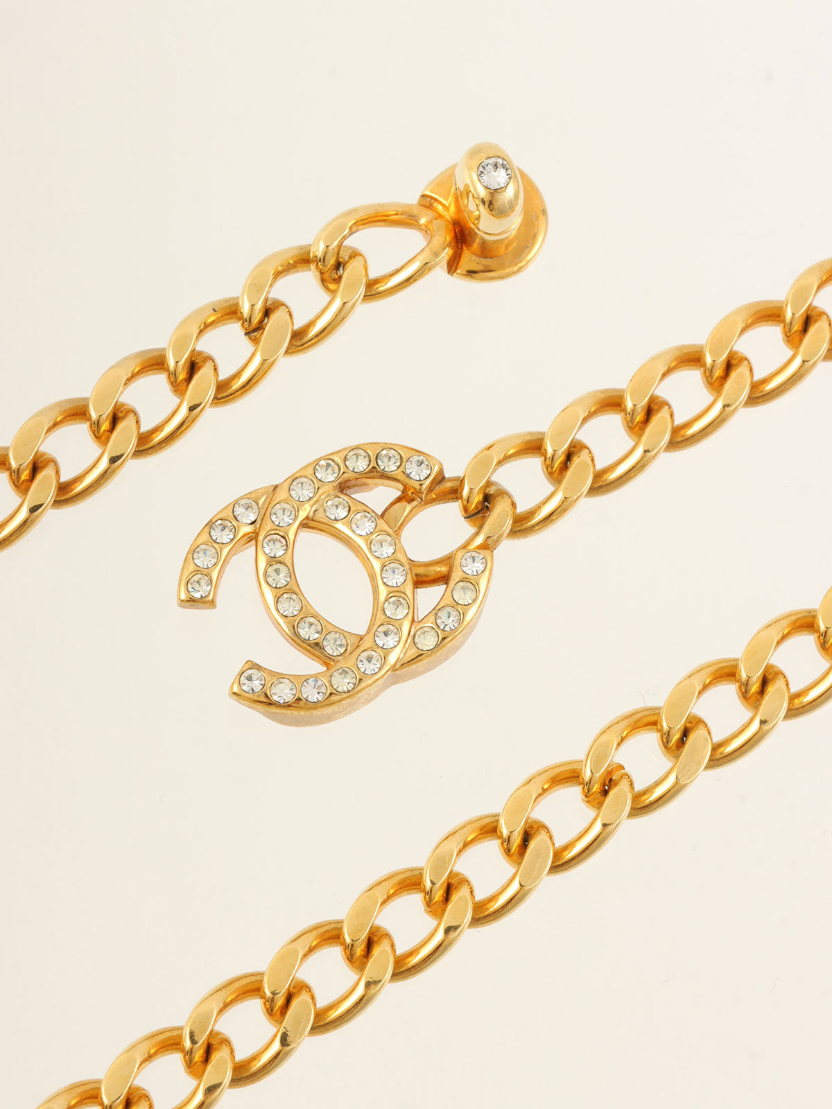 1996年製　ラインストーンCCターンロックネックレス　ゴールド