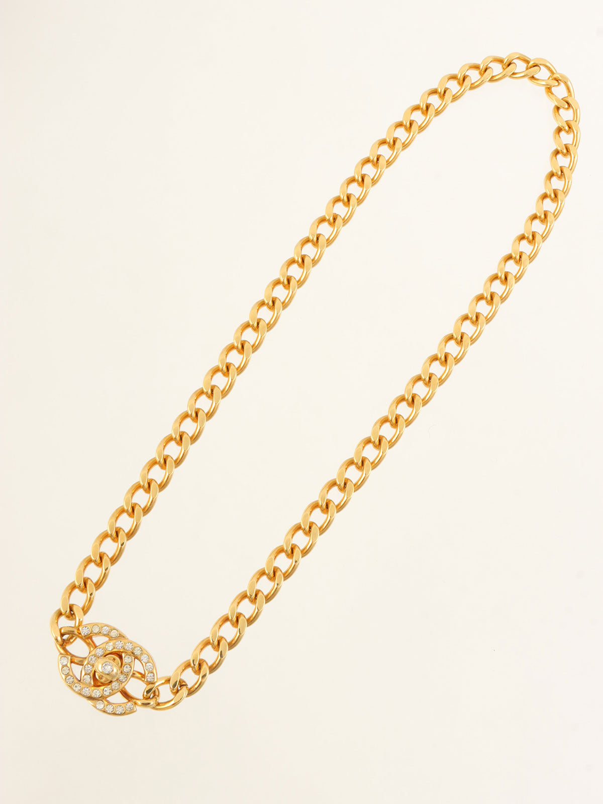 1996年製　ラインストーンCCターンロックネックレス　ゴールド