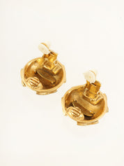 1988 Rhinestone CC Mark Design Earrings Gold