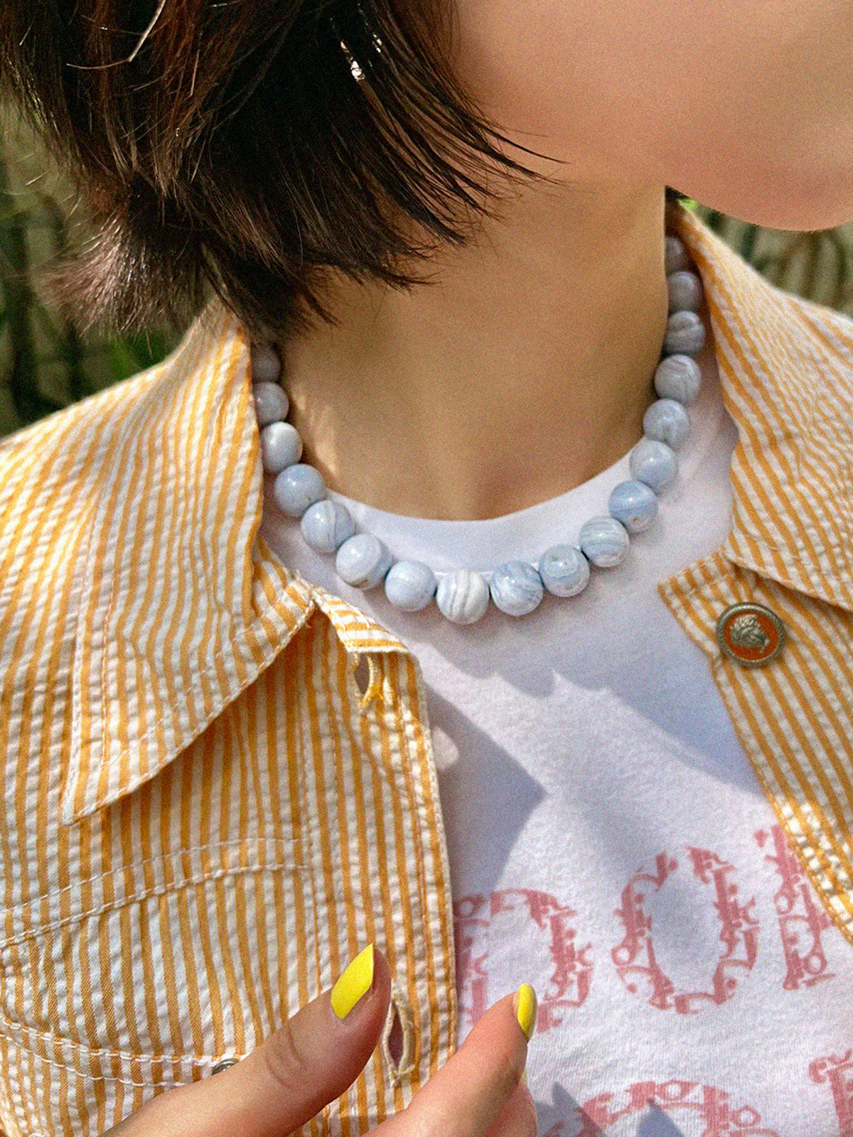 Blue Agate Necklace Baby Blue/Silver