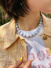 Blue Agate Necklace Baby Blue/Silver
