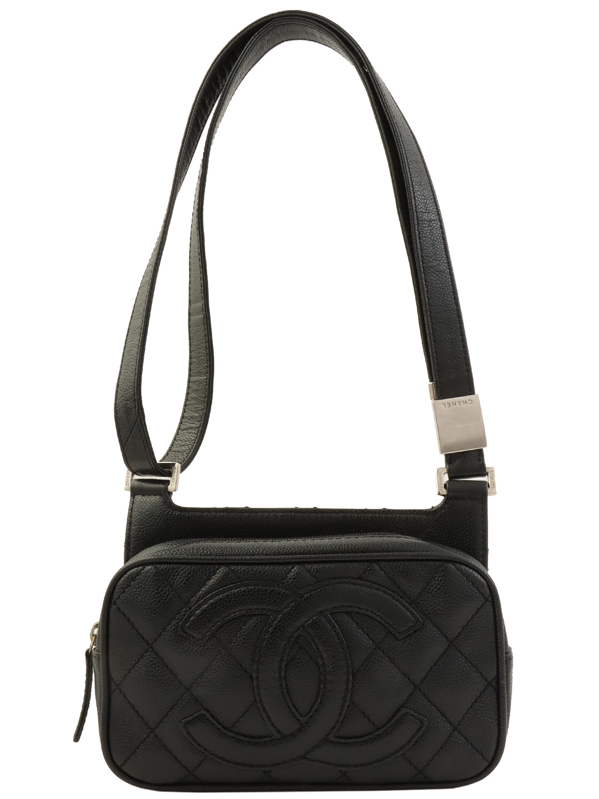 2005年頃製 キャビアスキンCCマークステッチショルダーバッグ ブラック