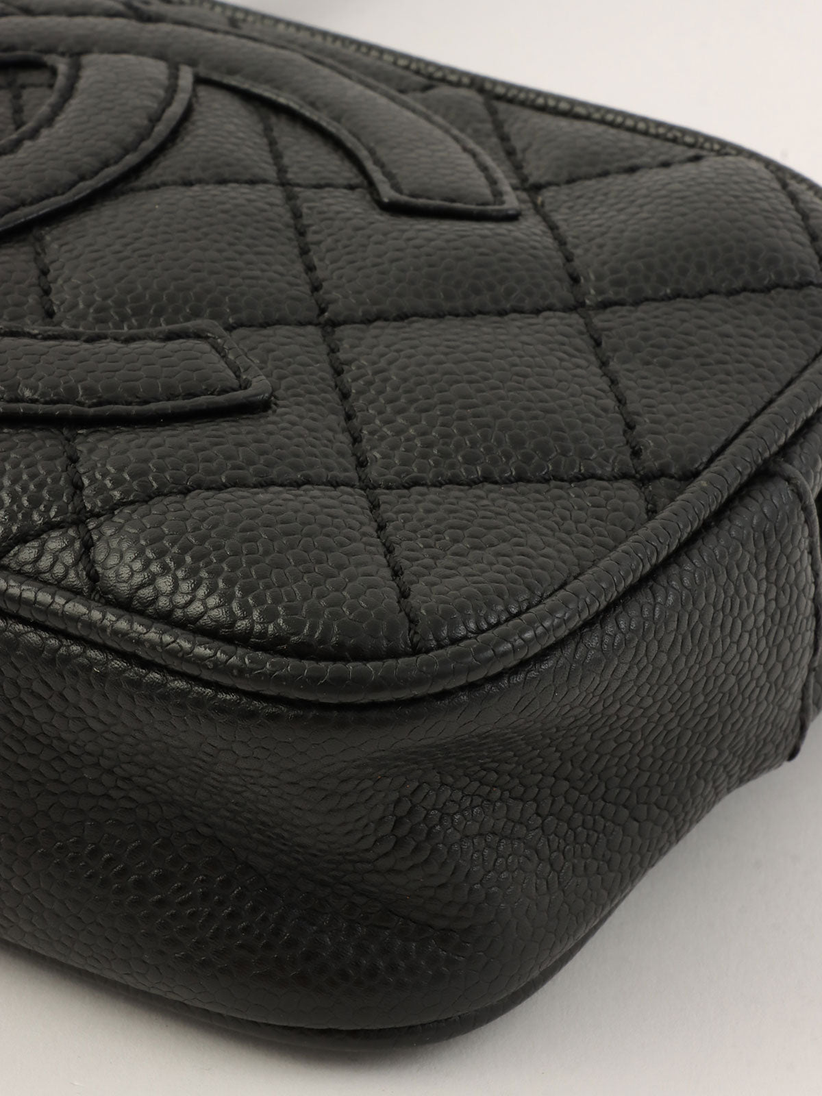 2005年頃製 キャビアスキンCCマークステッチショルダーバッグ ブラック