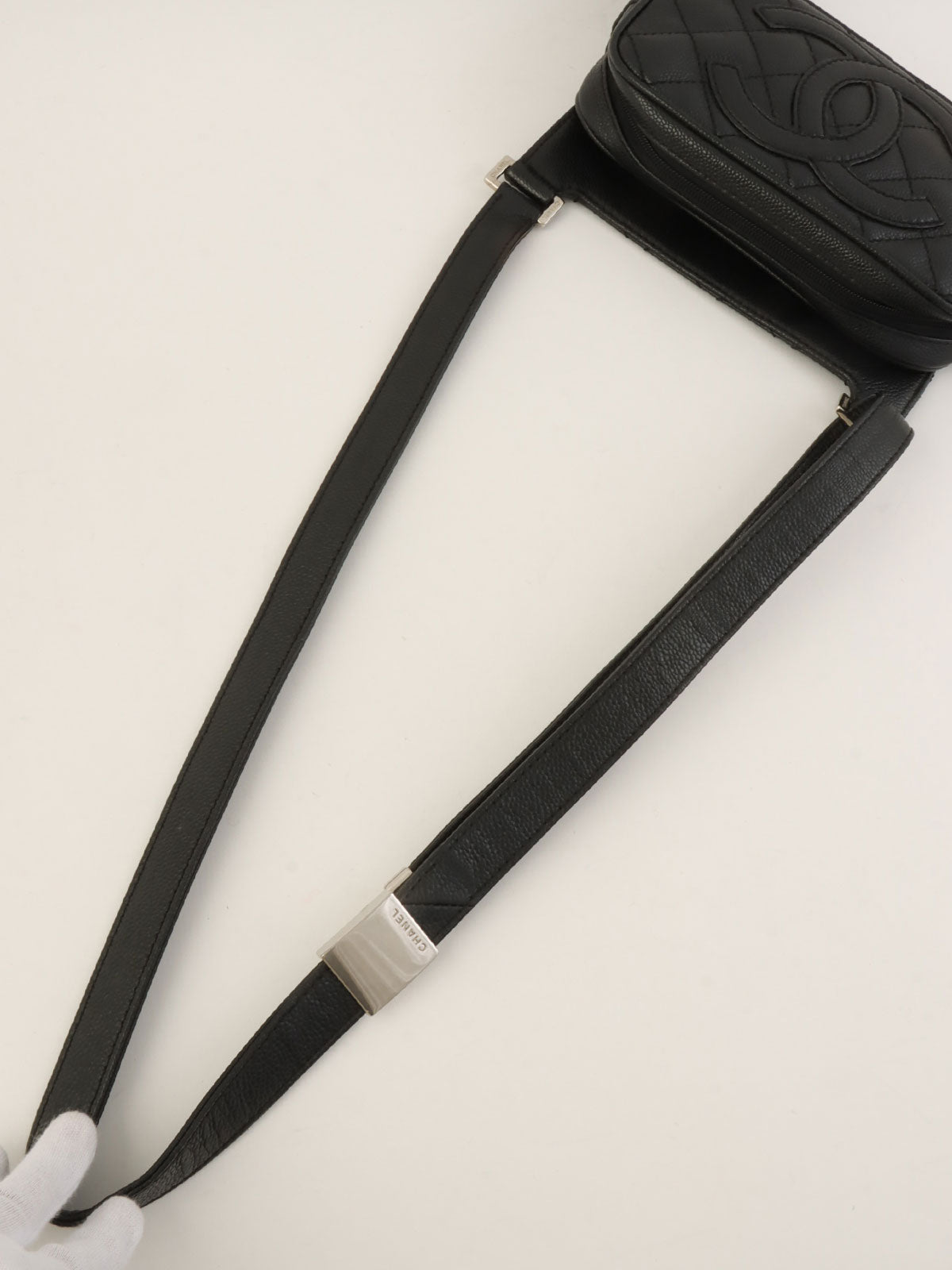 2005年頃製 キャビアスキンCCマークステッチショルダーバッグ ブラック