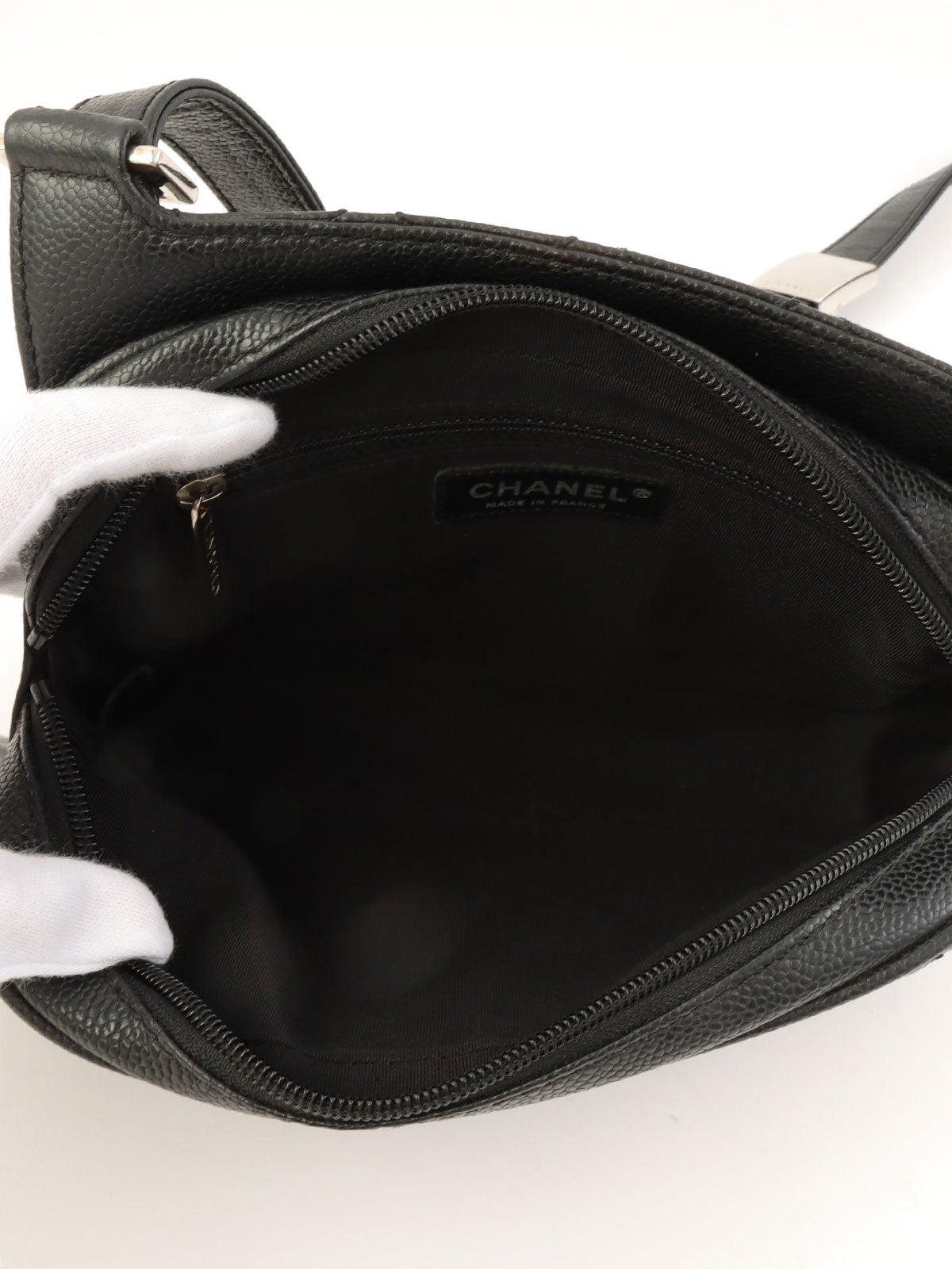 2005年頃製 キャビアスキンCCマークステッチショルダーバッグ ブラック