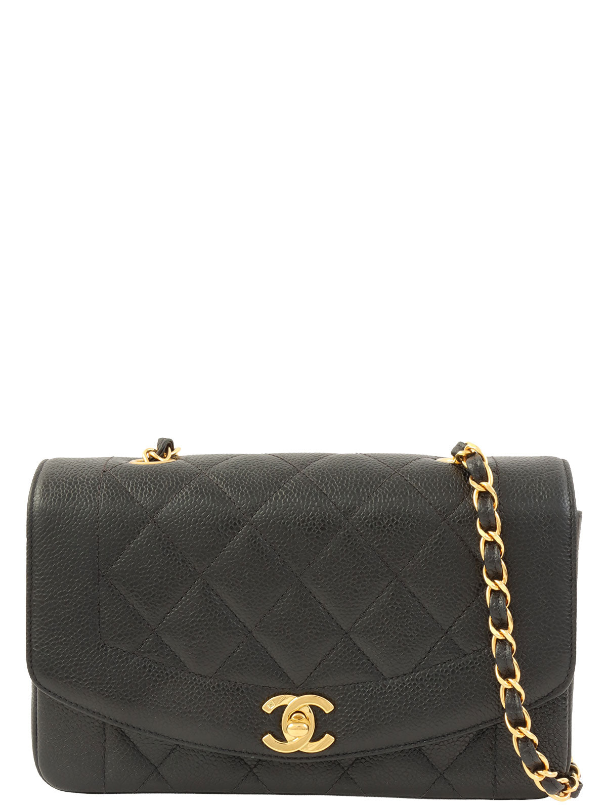 1995 Caviar Skin Diana Flap Chain Bag 22cm Black