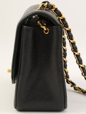 1995 Caviar Skin Diana Flap Chain Bag 22cm Black
